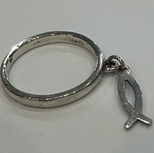 Retired James Avery Sterling  Ichthus Jesus Fish Charm Ring Size 6.75 picture