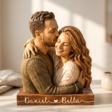 Personalized Couple Wooden Sculpture, Custom Hugging Couple Figurine, Romantic picture