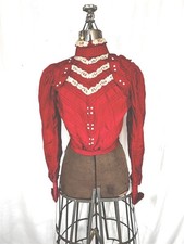 antique RED silk bodice, w/lace bust 32 Victorian many buttons unusual rare 1890 picture