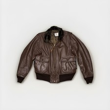 VTG G-1 Leather Flyers Jacket USN Size 46 Brown Bomber Genuine 