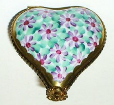 LIMOGES BOX - ROCHARD - FLORAL HEART - DAISY FLOWERS - ASTERS - ANNIVERSARY picture