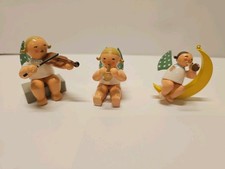 3 Vtg German Wooden Angel Figurines Polka dot wings Wendt Kuhn Erzgebirge READ picture