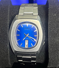 Seiko Vintage Automatic 21 Jewel Day/Date Blue Dial SS Bracelet Watch picture