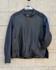 Wilsons Leather M. Julian Cafe Racer Motorcycle Jacket Mens L Black Biker Zip picture
