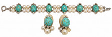 Vintage Pennino Bracelet & Signed Clip Earrings Faux Pearl Turquoise Glass Set picture