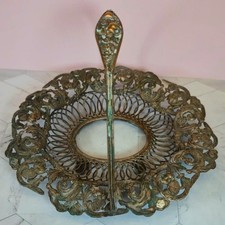 Antique brass Filagree Basket Ornate floral pattern Handle Victorian Era Wedding picture