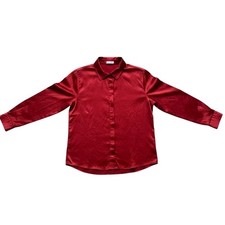 LILYSILK 22 Momme Mulberry Silk Shirt Women M Red Button Down Blouse 100% Silk picture
