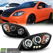 Black 2005-2010 Chevy Cobalt Pontiac G5 LED Halo Projector Headlights Left+Right picture