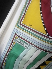 Vintage Italian Deadstock 100% Silk Twill Fabric Panel 35”x35” Emilio Pucci Logo picture