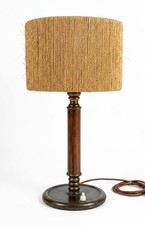 Vintage Danish Table Lamp 1960s 70s Teak Brass Natural Jute Rope Shade picture