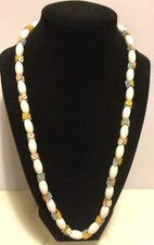 vintage Signed Crown Trifari Necklace Gold Tone Pastel Enamel, Lucite Beads. 22” picture