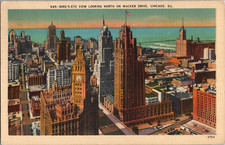 Vintage Chicago IL Postcard Linen Birds Eye View City Wacker Dr picture