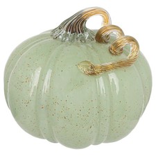 Seafoam & Gold Speckled Glass Pumpkin Large Hand Made picture