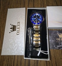 OLEVS Mens Watches, Silver Dress Gold Classic Luxury Large Blue Face Quartz Watc picture