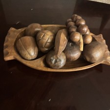 Vintage Mid Century Handcrafted Wooden Fruit & Bowl 12 Pieces Art Grapes Banana picture