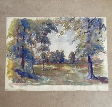 20th Century Plein Air Original Watercolor Landscape Park  Painting Signed Hyles picture