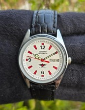 Vintage Citizen Automatic Exhibition Back Men Steel Day Date 21 Jewel White Dial picture