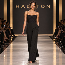 HALSTON 6/S Wide Leg Jumpsuit BLACK Designer RUNWAY NWT picture