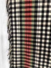 antique wool shawl black white check red 58x58 hand made original rare mid 19thc picture