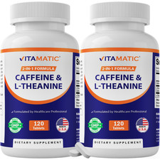 2 Packs Vitamatic Caffeine Pills with L-Theanine-300 mg per Tablet - 120 Tablets picture