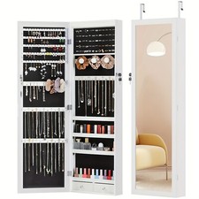 47.2-Inch Tall Lockable Wall Or Door Mounted Jewelry Cabinet With Mirror picture