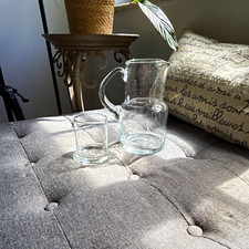 Vintage Clear Glass Bedside Pitcher + Tumbler, 2-Piece Solid Round Set picture