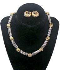 Vintage Erwin Pearl Cable Choker Set w/Earrings Gold & Silver Plated Mint Cond picture