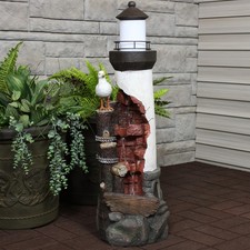 36-Inch Gull's Cove Outdoor Lighthouse Water Fountain with LED by Sunnydaze picture