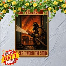 Brave Firefighter Courage Wall Decor Sign Heroic Honor Metal Tin Plaque picture
