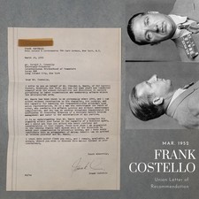 Frank Costello Signed Union Letter of Recommendation 1952 Teamsters Mafia Mob picture
