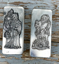Vintage 1997 Metzke Pewter Santa Claus Trinket Boxes Pair Christmas Decor picture