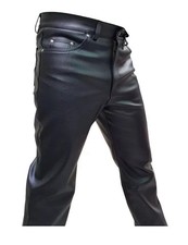 Mens Biker Jeans Real Black Or Cow Leather Sleek And Sexy 501 Style Pants New picture