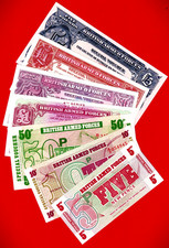 British Armed Forces BAF UNC Notes 5, 10, 50 Pence + 1 Pd Series 2, 3, 4 + 5 Pd picture
