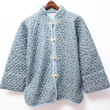 Vintage Handmade Blue Floral Quilted Jacket Statement Coat L  XL Paisley Cottage picture