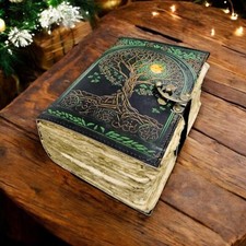 400 Page Large Grimoire Vintage leather journal, Tree of Life Fat Journal. picture