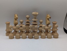 Antique Hand-Turned Wooden Chess Set Pre-Staunton Folk Art 32 Pieces Ebonized picture