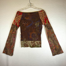 Weston Wear Womens Western Multicolor Boat Neck Flared Sleeve Blouse Sz Lrg picture