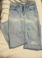 Madewell Women's Mid-Rise Straight Jeans Light Wash Distressed 5-Pocket picture