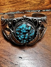 Amazing Old Pawn Blue Kingman Spiderweb Turquoise Native Navajo Cuff Bracelet picture