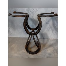 Vintage Cast Iron Horseshoe Wine Bottle and Glass Holder picture