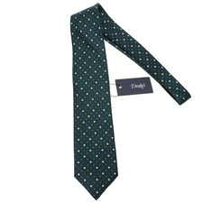 Drake's NWT Neck Tie in Green with White & Blue Geometric Pattern 100% Silk picture