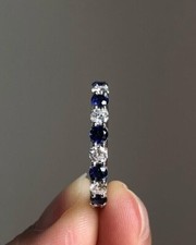 1.48Ct Round Cut Natural Sapphire & Diamond Full Eternity Band 14k White Gold picture