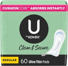 U by Kotex Ultra Thin Pads, Clean & Secure, Regular Absorbency, 60 Count (Packag picture