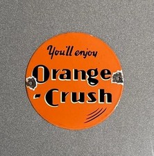 VINTAGE ORANGE CRUSH SODA COLA PORCELAIN SIGN CAR GAS MOTORCYCLE OIL TRUCK picture