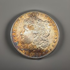 1882-P- BU Morgan Dollar – Vibrant AT Rainbow Toning – Beautiful Eye Appeal picture