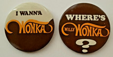 BIG VINTAGE 1970's Willy Wonka Chocolate Factory CANDY BAR Promo PINBACK BUTTONS picture