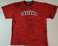 VINTAGE INDIANA Map T-Shirt Men’s Large State Of Mine 90s All Over Print picture