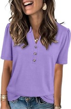 Short Sleeve Womens Casual Shirt Loose Fit V Neck Summer Top Soft Breathable picture