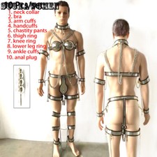 10pcs/set Stainless Steel Chastity Belt Collar Hand Ankle Cuffs Chastity Device picture