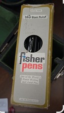 Lot Of 10 Vtg FISHER PENS Skip Less Point RARE SILVER INK w/ Caps,Clips & OG Box picture